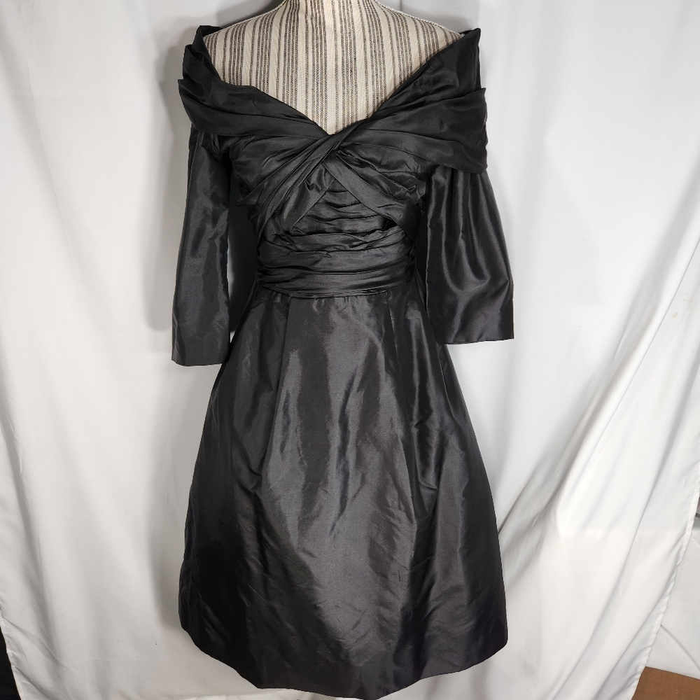 Vintage Catherine Regehr Black 100% Silk Formal Midi Dress Size Small